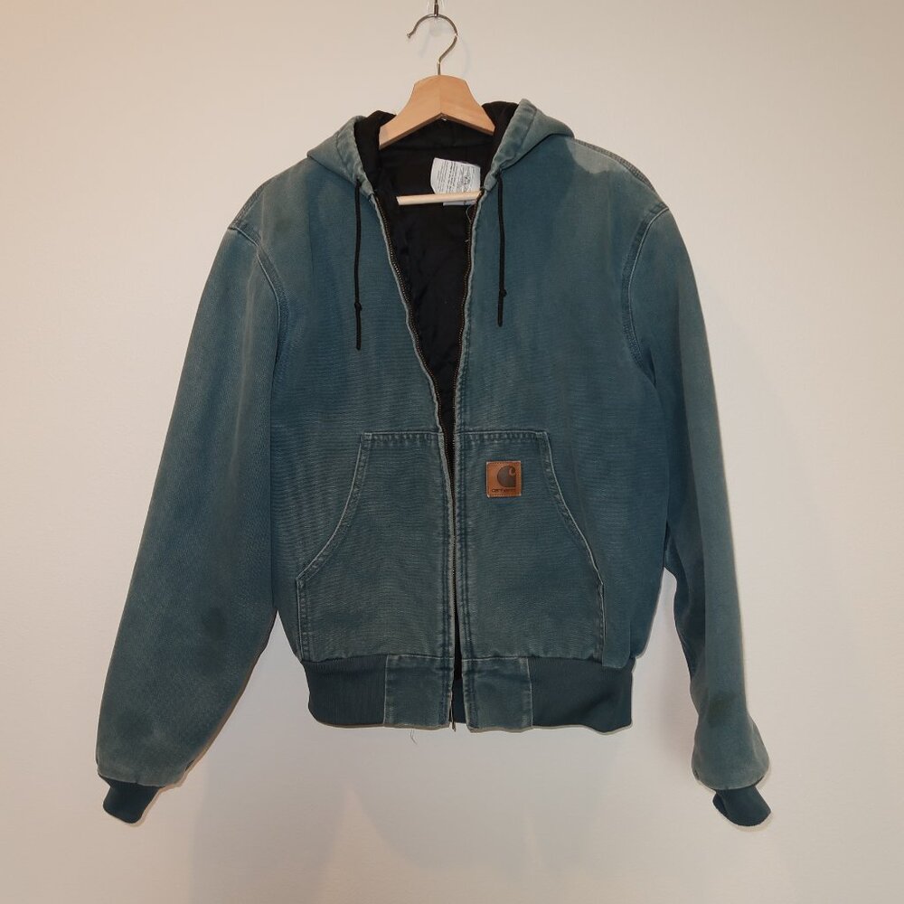 Carhartt JQ296 Canvas Quilt Lined Jacket Men's MED Blue Green Vintage 90’s